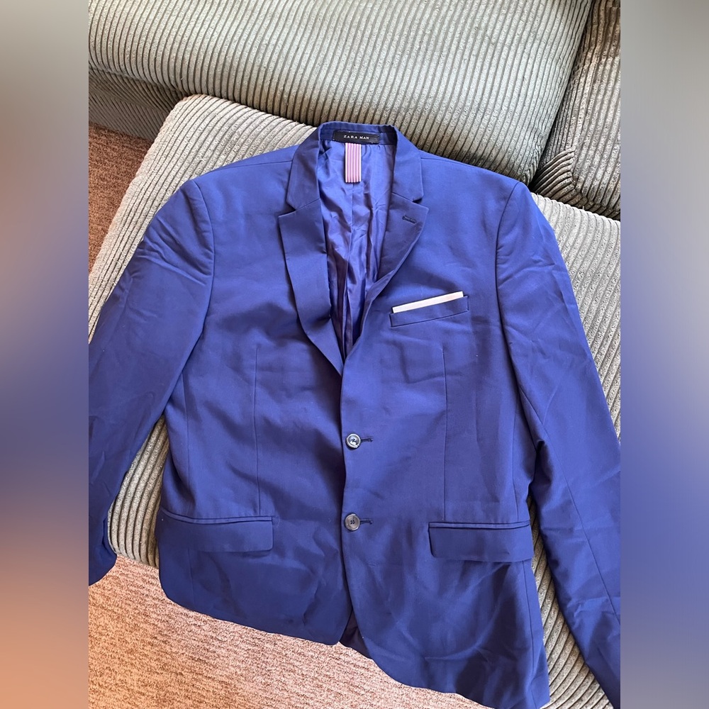 Zara Man Navy Blazer with Red Striped Lining